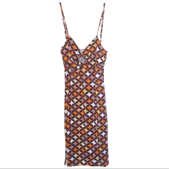 “NO COMMENT” Retro Geo Printed Mini Dress - Picture 2 of 3